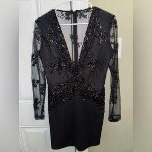 Nasty Gal Beaded Sheer Long Sleeve Mini Dress Size 6
